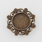 Vintage Filigree Wrap Alloy Flat Round Cabochon Settings, Cadmium Free & Nickel Free & Lead Free, Antique Bronze, Tray: 14.5mm, 25x27x2mm, Fit for 1mm Rhinestone, about 310pcs/kg(PALLOY-N0088-65AB-NF)