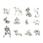Tibetan Style Alloy Puppy Pendants, Dog Charms, Mixed Style, Antique Silver, 15~47x8~34x1~13mm, Hole: 1~2mm(TIBEP-MSMC021-17AS)