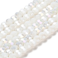 Opaque Glass Beads Stands, AB Color, Faceted(32 Facets), Round, White, 6x5.5mm, Hole: 1.2mm, about 91~93pcs/strand, 19.49~19.92 nch(49.5~50.6cm)(X-EGLA-A035-P6mm-B01)