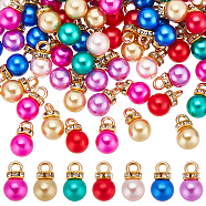 Nbeads 140Pcs 7 Colors ABS Plastic Charms, with Golden Tone Iron Findings and Rhinestone, Dyed, Round, Mixed Color, 13.5x8mm, Hole: 2.5mm, 20pcs/color(KY-NB0001-62)