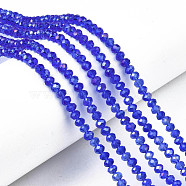 Electroplate Glass Beads Strands, AB Color Plated, Faceted, Rondelle, Blue, 3.5~3.8x3mm, Hole: 0.4mm, about 113~115pcs/strand, 12.80~12.99 inch(32.5~33cm)(EGLA-A044-T3mm-B31)