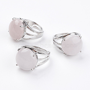 Adjustable Natural Rose Quartz Finger Rings, with Brass Findings, US Size 7 1/4(17.5mm)(X-RJEW-F075-01O)