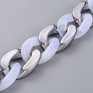 Handmade Imitation Gemstone Style Acrylic Curb Chains, with CCB Plastic Linking Ring, White, Gunmetal, Link: 30x21x6mm, about 39.37 inch(1m)/strand(AJEW-JB00524-01)