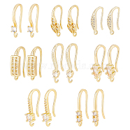 8 Pairs 8 Styles Brass Micro Pave Clear Cubic Zirconia Earring Hooks, Ear Wire, with Loops, Leaf & Rectangle, Real 18K Gold Plated, 15~18.5mm, Hole: 1~1.2mm, 1 Pair/style(ZIRC-BC0001-25)