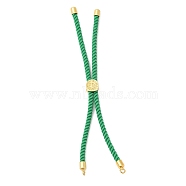 Twisted Nylon Cord Silder Bracelets, Link Bracelet Making for Connector Charm, with Long-Lasting Plated Golden Brass Cord End & Alloy Tree of Life, Green, 8-3/4~8-7/8 inch(22.2~22.6cm), Hole: 2mm(DIY-B066-03G-14)
