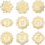 9Pcs 9 Style Custom Carbon Steel Self-adhesive Picture Stickers, Mixed Shape with Chakra Pattern, Golden, 40x40mm, 1pc/style(DIY-OC0008-60)