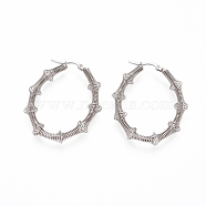 Long-Lasting Plated 304 Stainless Steel Wire Wrapped Hoop Earrings, Hypoallergenic Earrings, Oval, Stainless Steel Color, 42.5x34x6.5mm, Pin: 1x0.6mm(EJEW-D250-04B-P)