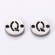 201 Stainless Steel Links, Laser Cut, Flat Round with Letter, Letter.Q, 6x6x1mm, Hole: 0.8mm(X-STAS-R112-01Q)