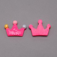 Opaque Resin Cabochons, Crown(with Random Color Dot), Deep Pink, 15x20.5x5.5mm(RESI-WH0016-06G)