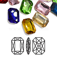 Faceted Rectangle Glass Pointed Back Rhinestone Cabochons, Back Plated, Rectangle Octagon, Mixed Color, 8x6x3.2mm, about 36pcs/bag(RGLA-A017-6x8mm-SM)
