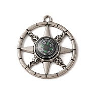 Alloy Pendant, with Glass Compass, Cadmium Free & Lead Free, Antique Silver, 41.5x37x7.5mm, Hole: 2.8mm(FIND-A038-31A-AS)
