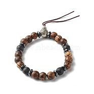 Anxiety Stress Synthetic Hematite & Natural Lava Rock Bracelets for Men Women, Gourd Stretch Bracelet with Round Wood Beads, Colorful, Inner Diameter: 2 inch(5cm)(BJEW-JB06774)