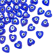 Handmade Evil Eye Lampwork Beads Strands, Heart, Medium Blue, 12x12x6mm, Hole: 1.4mm, about 33pcs/strand, 14.37''(36.5cm)(LAMP-NB0001-63)