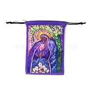 Rectangle Velvet Bags, Drawstring Pouches, for Gift Wrapping, Blue Violet, Witch Pattern, 18x14cm(TP-E004-01D)