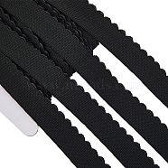 Flat Polyester Elastic Cord, Single Wavy Edged Cord with Latex, Clothes Accessories, Black, 24.5~25mm(OCOR-GF0003-20B-02)