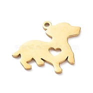 304 Stainless Steel Pendants, Dog with Heart Charms, Golden, 15x19x1mm, Hole: 1.2mm(STAS-Z054-03G)