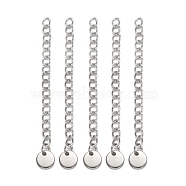 304 Stainless Steel Chain Extender, with Flat Round Charms, Stainless Steel Color, 56x3mm(X-STAS-E104-41G)
