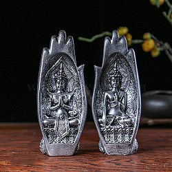 Resin Carved Figurines, for Home Desktop Decoration, Palm with Buddha, Silver, 55x80x200mm(WG25491-01)
