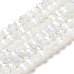 Opaque Glass Beads Stands, AB Color, Faceted(32 Facets), Round, White, 6x5.5mm, Hole: 1.2mm, about 91~93pcs/strand, 19.49~19.92 nch(49.5~50.6cm)(X-EGLA-A035-P6mm-B01)