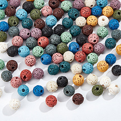 2 Strands Dyed Round Synthetic Lava Rock Beads Strands, Colorful, 8~9mm, Hole: about 2.5~3mm, about 52pcs/strand, 15.5 inch(G-NB0005-38)