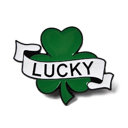 Saint Patrick's Day Alloy Enamel Brooches, Clover, Black, 35.5x27.5mm(JEWB-D310-05EB-01)