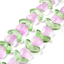 Transparent Glass Beads Strands, Tulip, Pearl Pink, 6.5~9x9~14x4~5.5mm, Hole: 1mm, about 29pcs/strand, 15.71 inch(39.9cm)(X-LAMP-H061-02H)