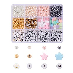 600Pcs Glass/Plastic Round & Bicone Beads, 200Pcs Star & Flower & Flat Round Acrylic Beads, Elastic Crystal Thread, for DIY Pink Theme Jewelry Making Kits, Mixed Color, Beads: 800pcs/set(DIY-FS0001-46)