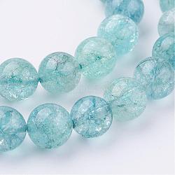 Natural Crackle Quartz Beads Strands, Dyed, Round, Pale Turquoise, 6mm, Hole: 1mm, about 63pcs/strand, 16 inch(G-K084-6mm-09A)