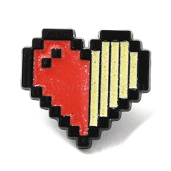 Zeld Pixel Heart Alloy Brooches, Heart Enamel Pins for Clothes Backpack, Yellow, Red, 14x15mm(JEWB-I032-05EB-02)