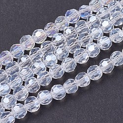Electroplate Glass Beads Strands, AB Color Plated, Faceted(32 Facets), Round, Clear AB, 3.5~4.5mm, Hole: 0.5mm, about 100pcs/strand, 13.9~15.7 inch(35.5~40cm)(EGLA-F120-AB-A09)