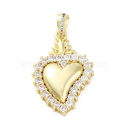 Brass Micro Pave Clear Cubic Zirconia Pendants, Heart, Real 16K Gold Plated, 24.5x16x3.5mm, Hole: 3x4mm(KK-S510-31G-05)