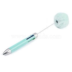 Plastic Ball-Point Pen, Iron Beadable Pen, with Pom Pom Ball, for DIY Personalized Pen, Pale Turquoise, 184~185x12.5mm(OFST-D288-01A)