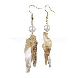 Natural Shell Nuggets Dangle Earrings, with Real 18K Gold Plated 304 Stainless Steel Earring Pins, Tan, 75mm(EJEW-JE05542)