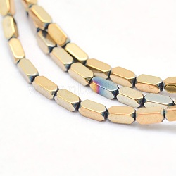 Electroplate Non-magnetic Synthetic Hematite Beads Strands, Vacuum Plating, Faceted, Cuboid, Gold, 3x1x1mm, Hole: 0.5mm, about 143pcs/strand, 15.7 inch(40cm)(G-L489-B03)