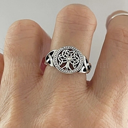 Alloy Plain Band Rings,Tree of Life, Flat Round, Antique Silver, US Size 7(17.3mm)(PW-WGB6323-07)