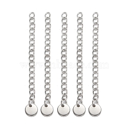 304 Stainless Steel Chain Extender, with Flat Round Charms, Stainless Steel Color, 56x3mm(X-STAS-E104-41G)