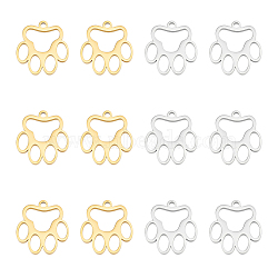 Unicraftale 12Pcs 2 Colors 304 Stainless Steel Charms, Cut-Out, Paw Print, Golden & Stainless Steel Color, 13x12x1.2mm, Hole: 1.2mm, 6pcs/color(STAS-UN0057-80)