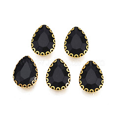 Sew on Rhinestone, Opaque Glass Rhinestones, with Iron Prong Settings, Faceted, Teardrop, Black, 14.5x10.5x5.5mm, Hole: 1mm(RGLA-S030-12-C01)