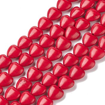 Heart Synthetic Turquoise Beads Strands, Dyed, Red, 12x12x5mm, Hole: 1mm, about 36pcs/strand, 15.7 inch
