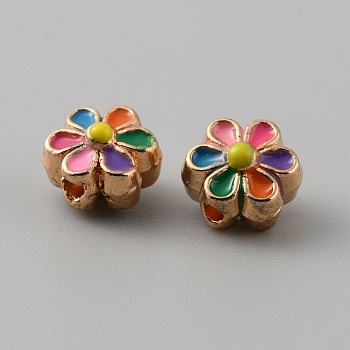 Light Gold Tone Alloy Enamel Beads, Flower, Colorful, 7x6.5x5mm, Hole: 1mm