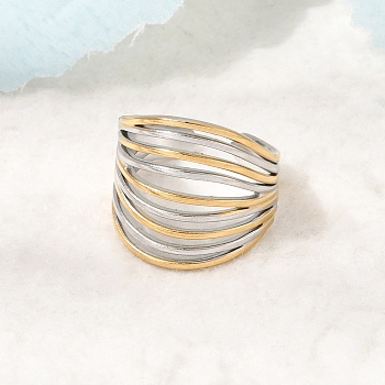 Multi-layer 304 Stainless Steel Cuff Open Rings, Ion Plating(IP), Golden & Stainless Steel Color, 19mm, US Size 7 1/4(17.5mm)