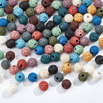 2 Strands Dyed Round Synthetic Lava Rock Beads Strands, Colorful, 8~9mm, Hole: about 2.5~3mm, about 52pcs/strand, 15.5 inch