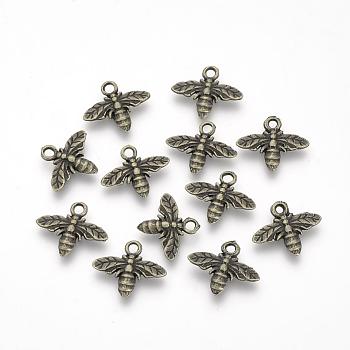 Tibetan Style Alloy Pendants, 
Bee, Antique Bronze, 13x15.5x2mm, Hole: 1.5mm