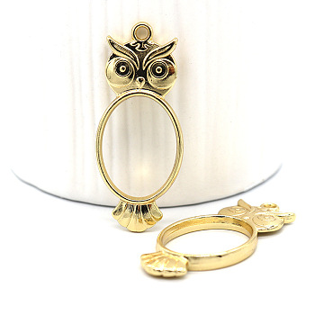 Alloy Open Back Bezel Owl Pendants, for DIY UV Resin, Epoxy Resin, Light Gold, 47x20x3.2mm