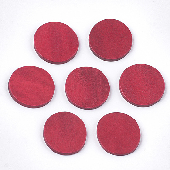 Painted Wood Cabochons, Flat Round, Crimson, 20x2mm