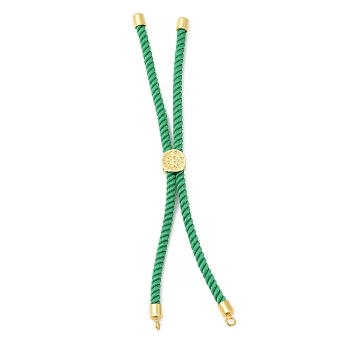 Twisted Nylon Cord Silder Bracelets, Link Bracelet Making for Connector Charm, with Long-Lasting Plated Golden Brass Cord End & Alloy Tree of Life, Green, 8-3/4~8-7/8 inch(22.2~22.6cm), Hole: 2mm