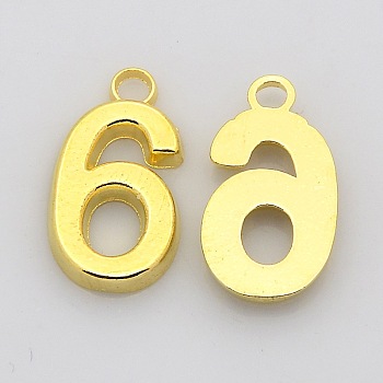 Rack Plated Zinc Alloy Number Charms, Lead Free & Cadmium Free & Nickel Free, Golden Metal Color, Num.6, 18x6~10x2mm, Hole: 2mm