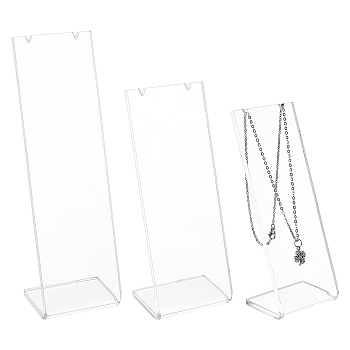 3Pcs 3 Szies Transparent Acrylic Necklace Display Stands, Single Necklace Showing Holder, L Shape, Clear, 6x4.4x15.2~19cm, about 1pc/size