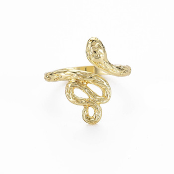 Snake Shape Rack Plating Alloy Cuff Rings, Open Rings, Cadmium Free & Lead Free, Light Gold, US Size 8(18.1mm)