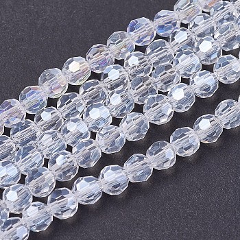 Electroplate Glass Beads Strands, AB Color Plated, Faceted(32 Facets), Round, Clear AB, 3.5~4.5mm, Hole: 0.5mm, about 100pcs/strand, 13.9~15.7 inch(35.5~40cm)